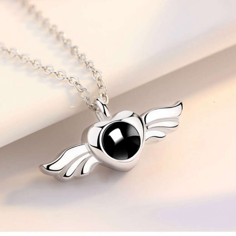 Factory Wholesale 520 Love Memory Necklace S925 Silver Angel Projection Pendant with 100 Languages for Women