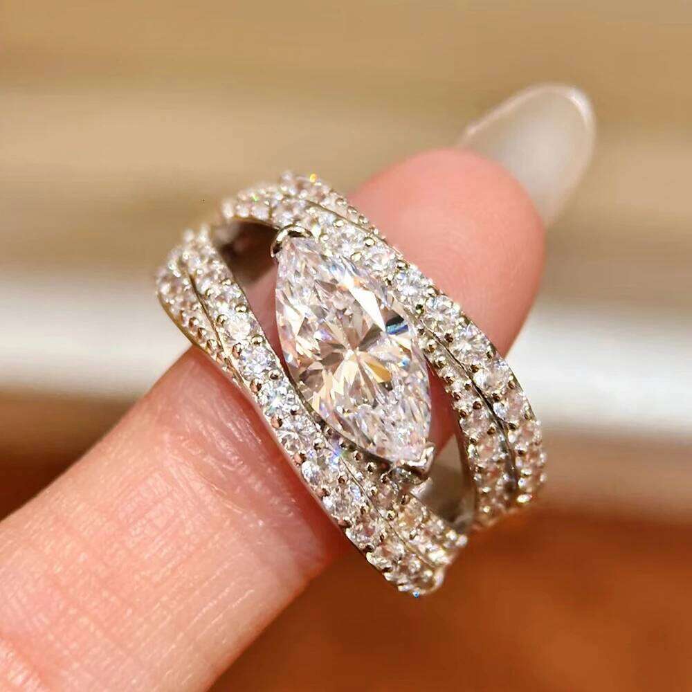 Luxury Artificial Marquise Cut Moissanite Rings 925 Silver-plated for Women Certified Diamond Wedding Band Gift Fine Jewelry