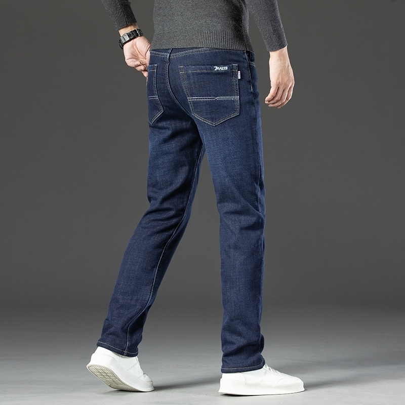 Winter Warm Fleece Jeans Men 2025 Straight Stretch Thick Casual Thermal Denim Pants Male Business Work Trousers Clothing 251205