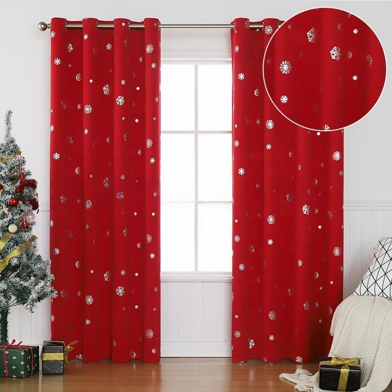 YL-38082 Snowflake Print No-Drill Blackout Curtain/Anti-Peeping Curtain
