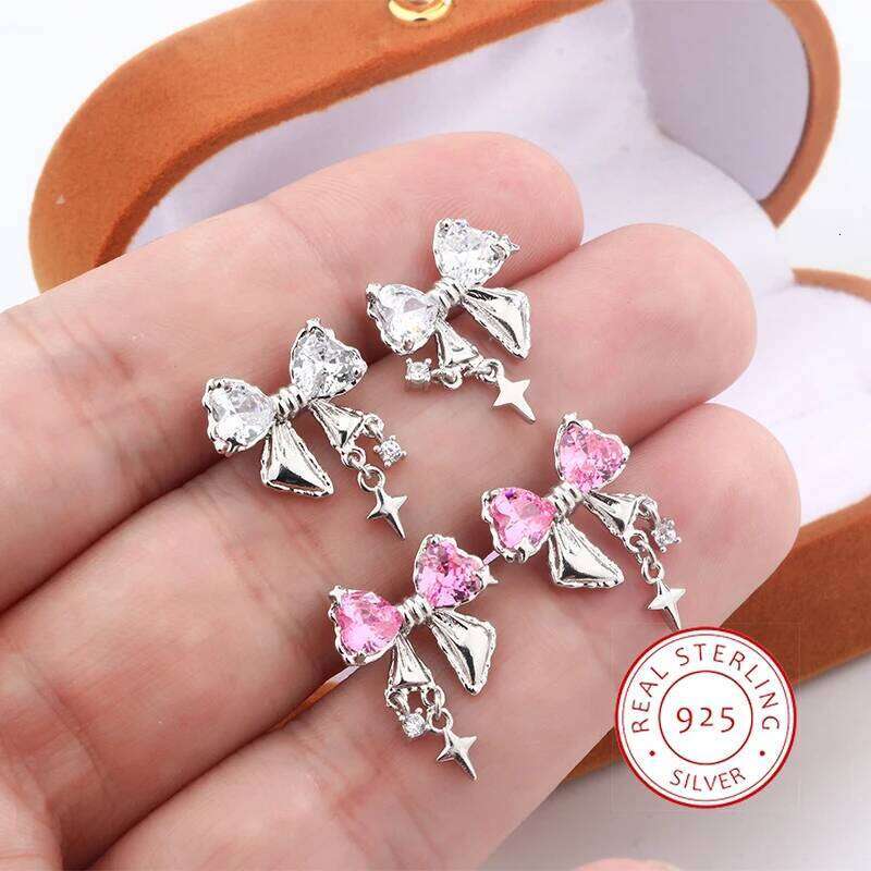 New High Quality 925 Silver Plated Women's Fashion Bow Shape Color Zircon Jewelry Anniversary Gift Earrings for Women