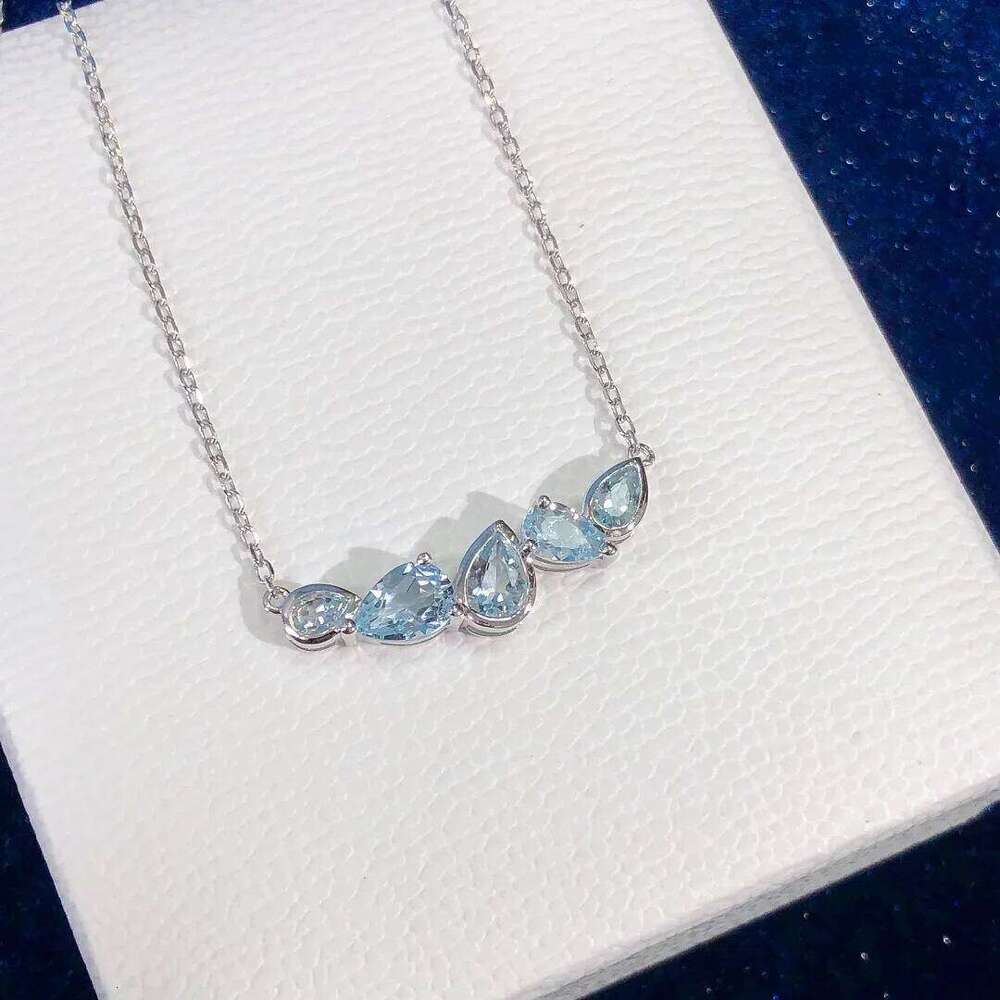 Simple Blue Zircon Pendant Fashion 925 Stamp for Women Smile Clavicle Chain Choker Diamond Necklace