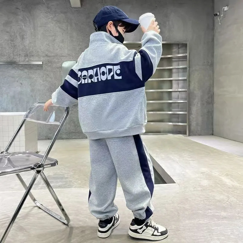 Fashion Boys Clothing Set Spring Autumn Patchwork Zipper Coat Pants 2Pcs For 4-12 Years Kids Tracksuits Teenager Casual Outfits 251230