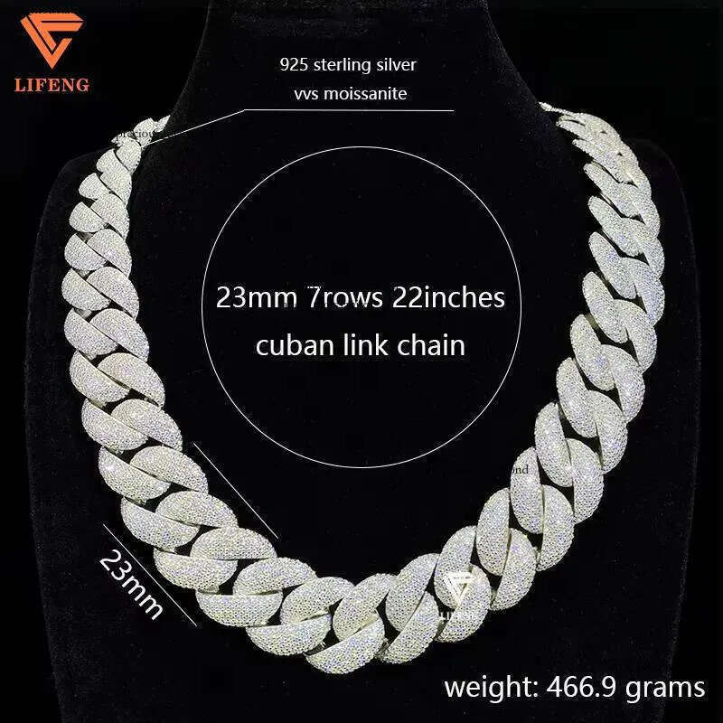 23mm High Quality Hip Hop Jewelry Big Cuban Link Chain Custom Mens Necklace Iced Out VVS Moissanite Diamond With Gra Certified 46