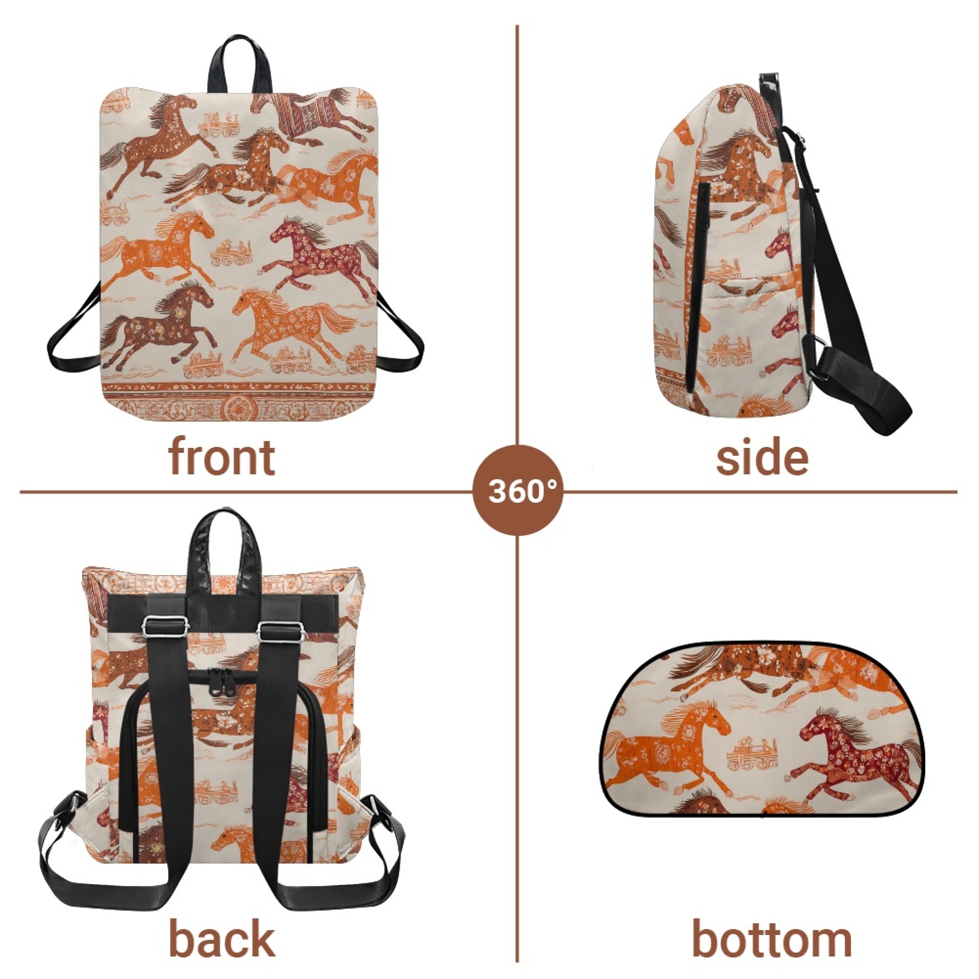 Custom H Designer Fashion Anti Theft Backpack Luxury Horse Pattern Unisex Full Print Backpack Laptop Bag Travel Bag H54