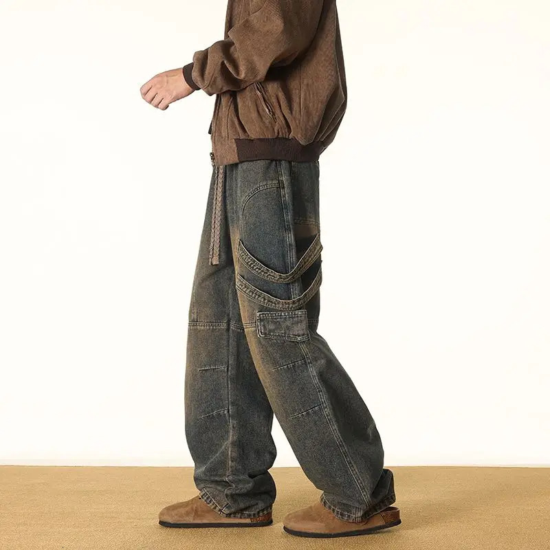 Mens Spring And Autumn Loose Jeans In Plus Size Fashionable American Wide Leg High Street Washed Casual Straight Pants 251226