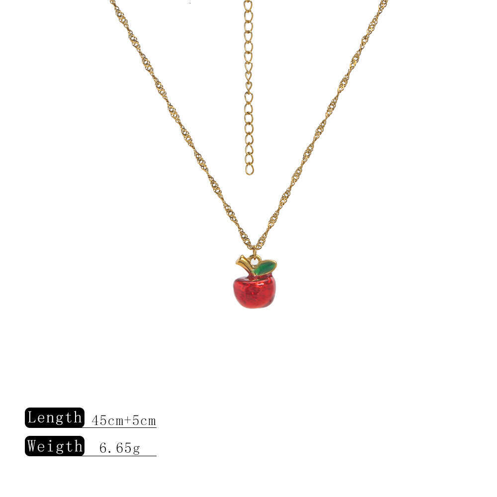 Cross-Border Jewelry Apple Cherry Pendant Necklace Stainless Steel Accessories for Women Light Luxury Niche High-End Feel Wholesale
