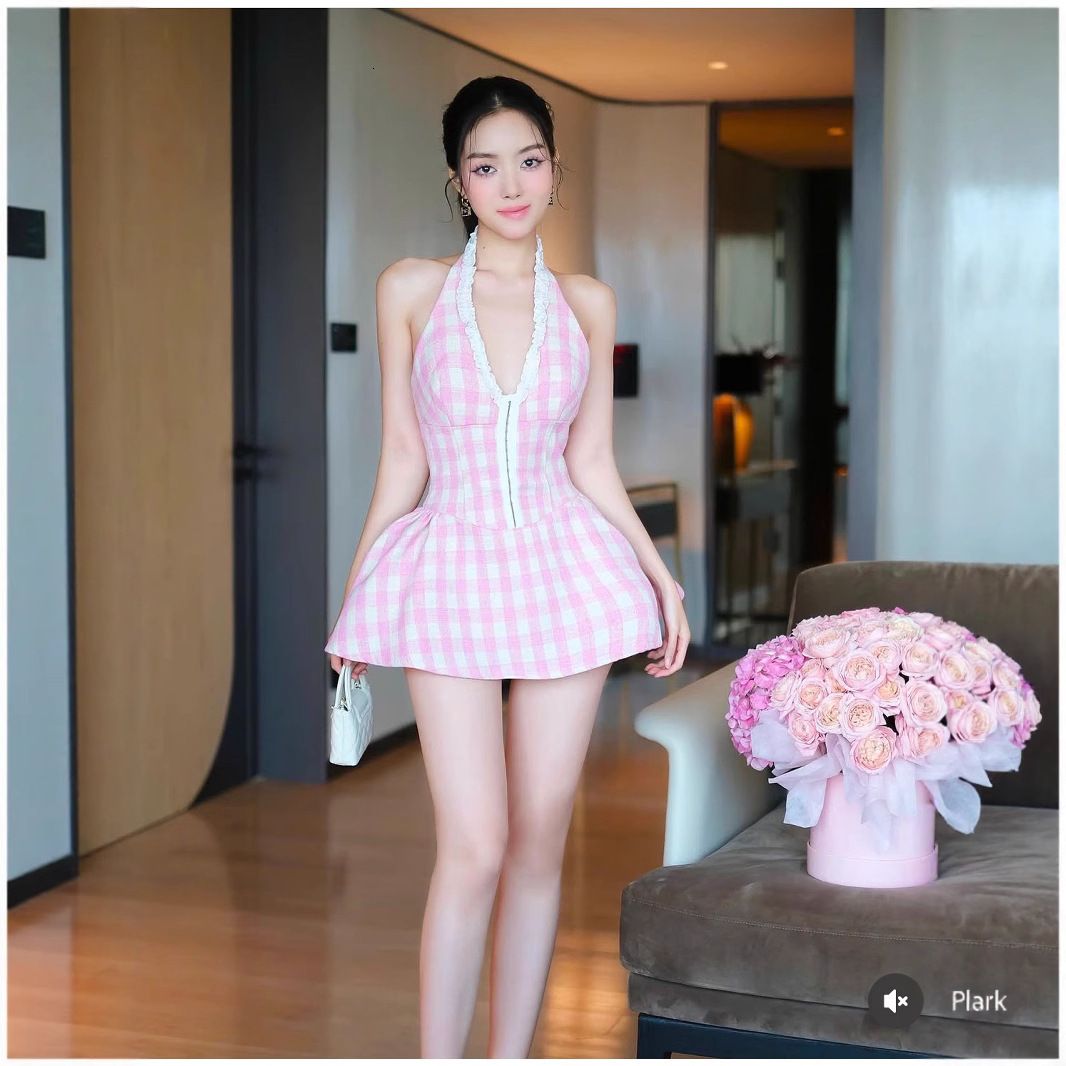 Urban Sexy Lady's Sweet Floral Fragrance Style Sexy Low-cut Backless Strapless Fitted Waistline Dress Short Skirt Summer Style