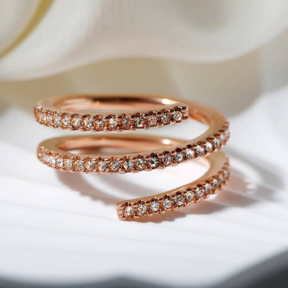 Elegant Spiral Rose Gold-Plated Moissanite Ring with Adjustable Open Band - Exclusive Personalized Jewelry for Women