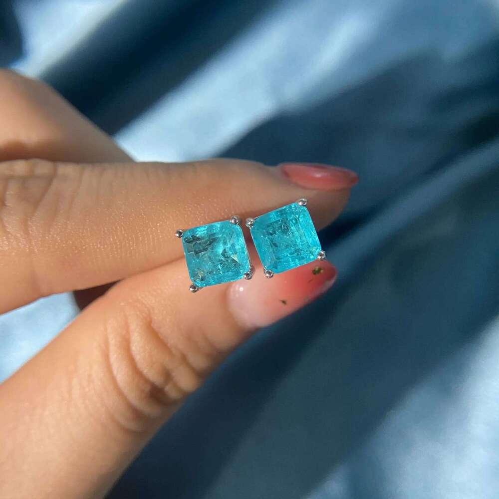 Vintage 100% 925 Silver Paraiba Tourmaline Gemstone Birthstone Ear Studs Ladies Fine Jewelry Wholesale Womens Earrings