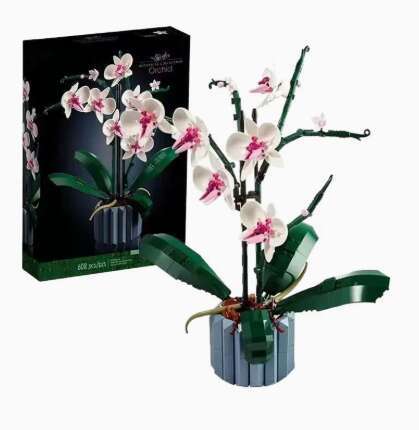 Eternal bouquet of star-shaped roses and orchids. Wooden building blocks toy. Valentine's Day gift for a girl. Holiday present.H260104