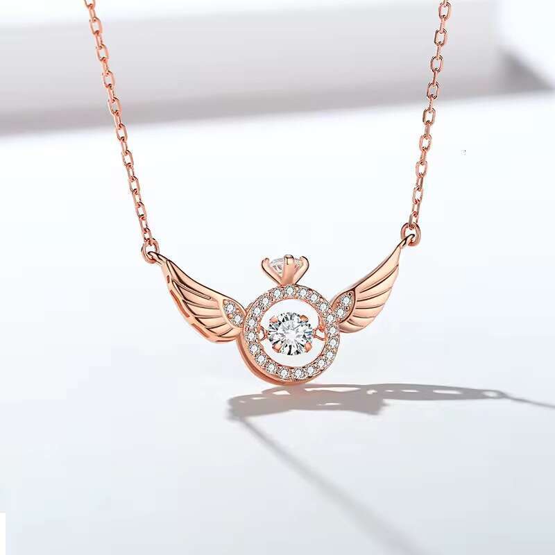 S925 Silver Angel Wings Beating Heart Necklace for Women Gold Plated Inlaid Dynamic Minimalist Niche Design Collarbone