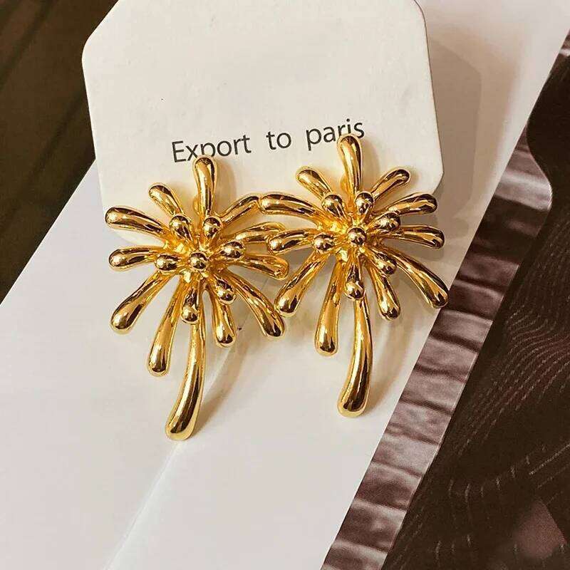 Real 925 Sterling Silver 18K Gold Firework Flower Stud Earring for Women Minimalist Fine Jewelry Trendy Plant Accessory