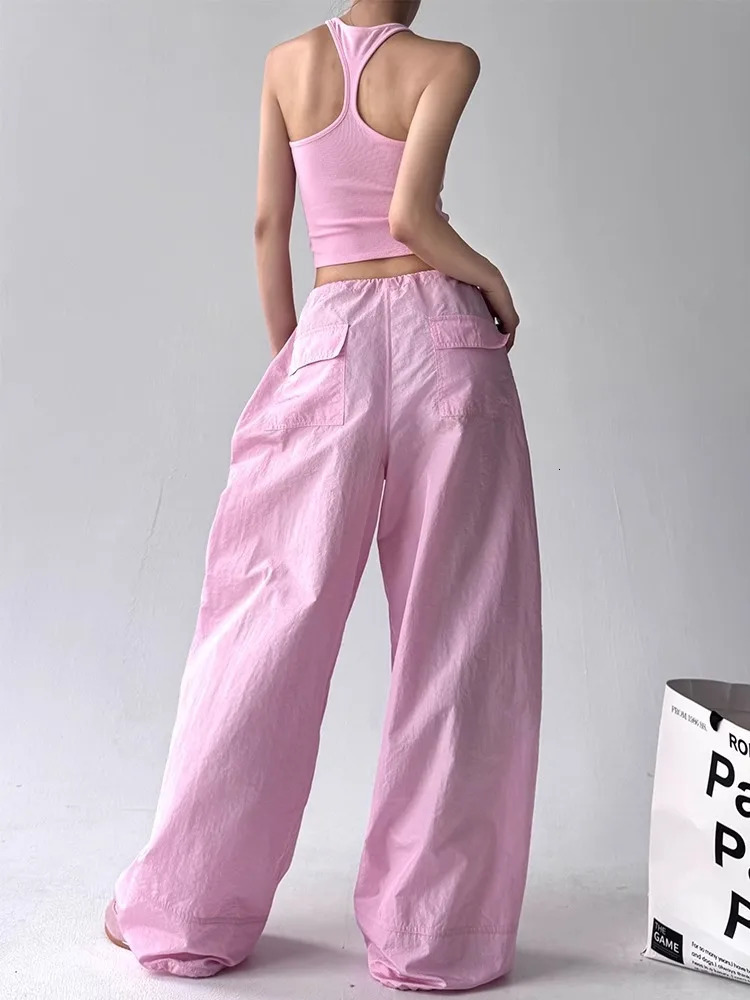 Pantalones Casuales Pink Embroidered Casual Pants For Women Loose And Comfortable Straight Elastic Waist Trousers 2025 251226