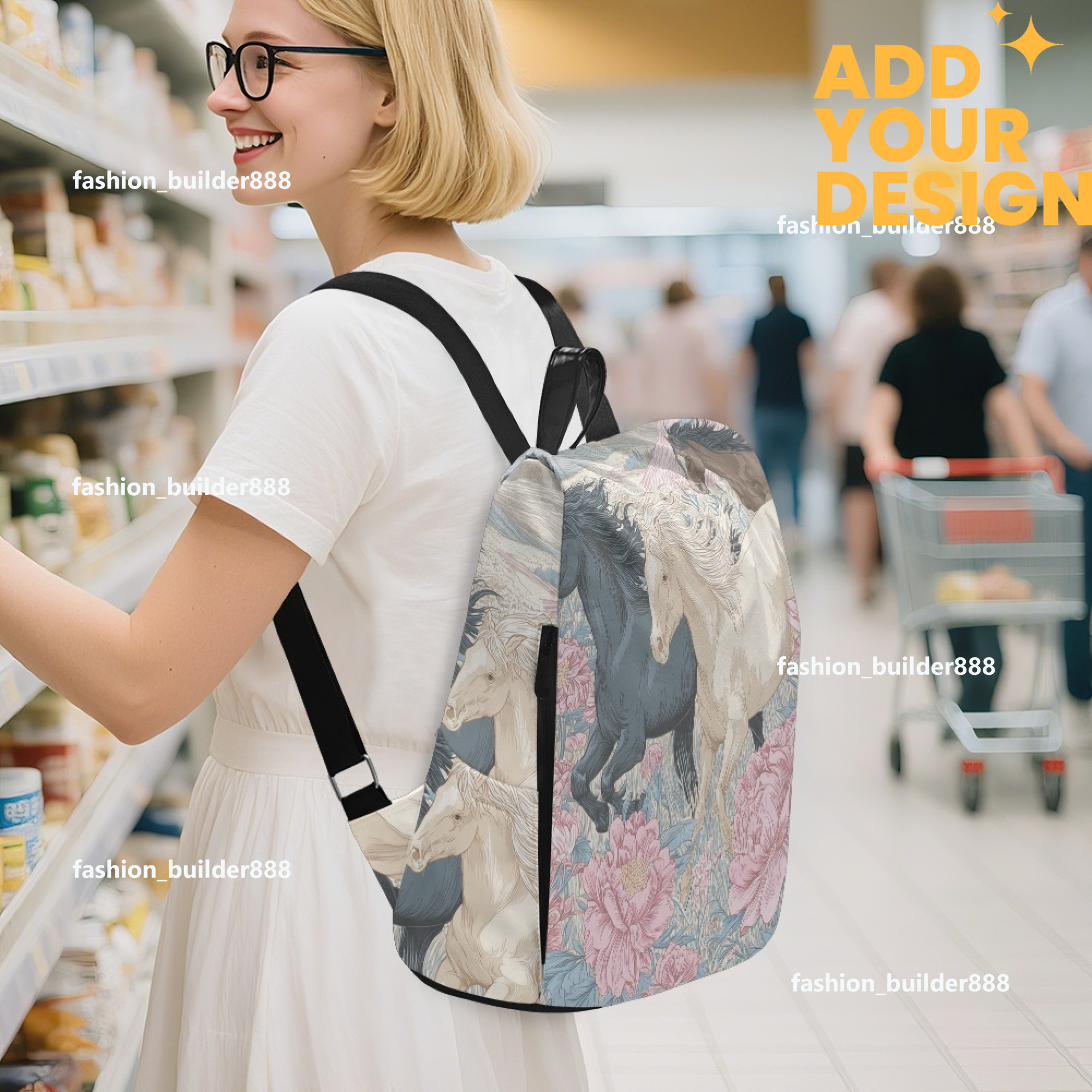 Custom H Designer Fashion Anti Theft Backpack Luxury Horse Pattern Unisex Full Print Backpack Laptop Bag Travel Bag H46