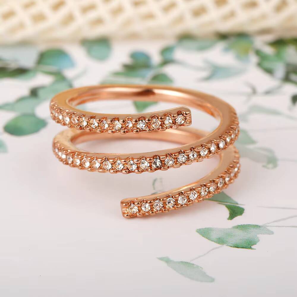 Elegant Spiral Rose Gold-Plated Moissanite Ring with Adjustable Open Band - Exclusive Personalized Jewelry for Women