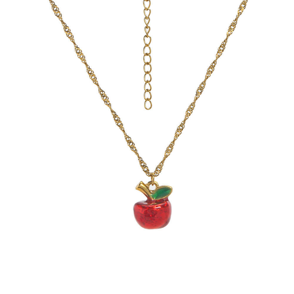 Cross-Border Jewelry Apple Cherry Pendant Necklace Stainless Steel Accessories for Women Light Luxury Niche High-End Feel Wholesale