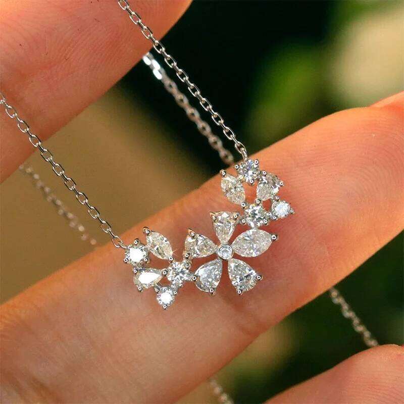 New 925 Silver-plated Flower Shape Fashion Jewelry Women's Sweater Chain Party Pendant Crystal Necklace