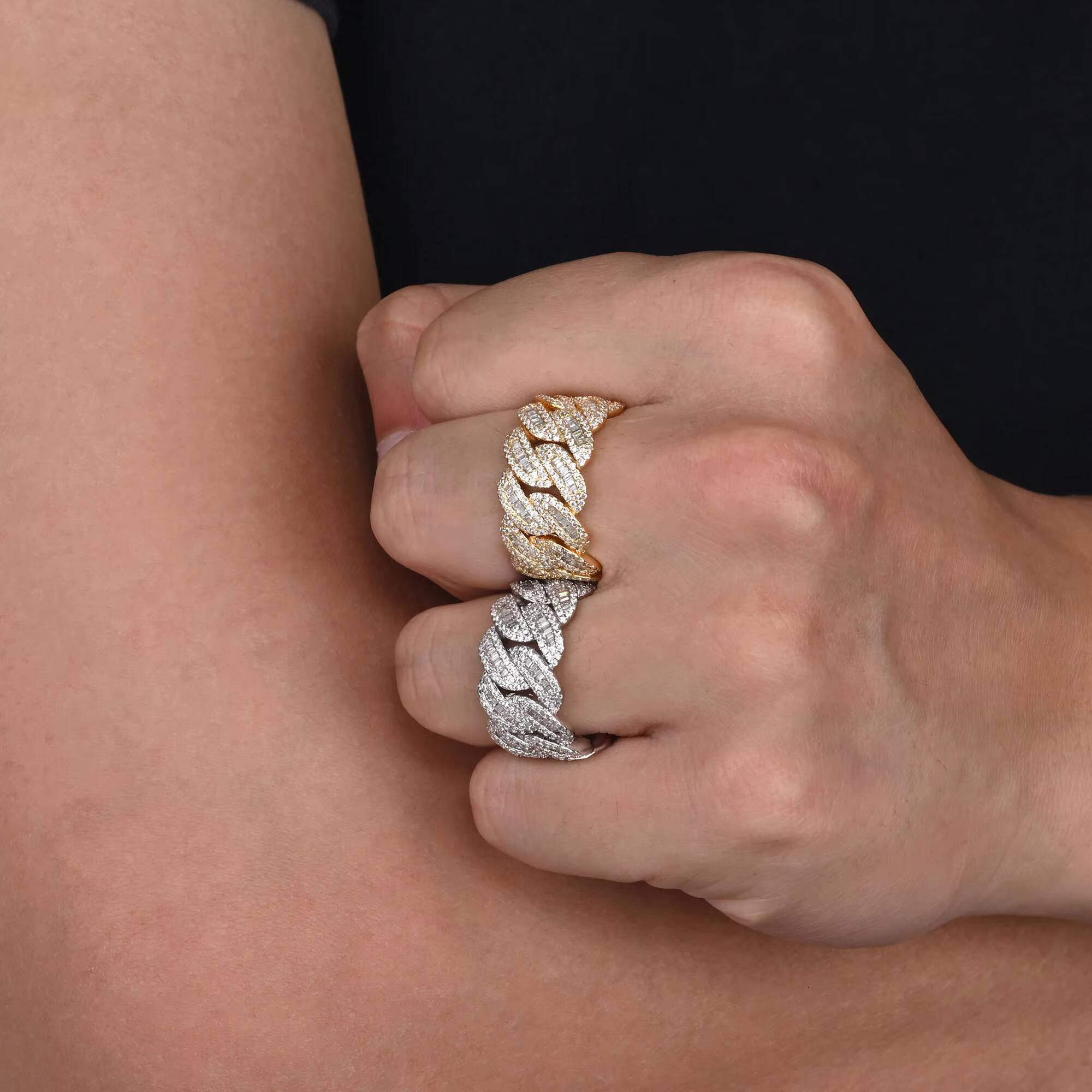 Hiphop 925 Sterling Silver Gold Plated VVS Moissanite Cuban Ring Fine Jewelry Diamond Rings for Men and Women