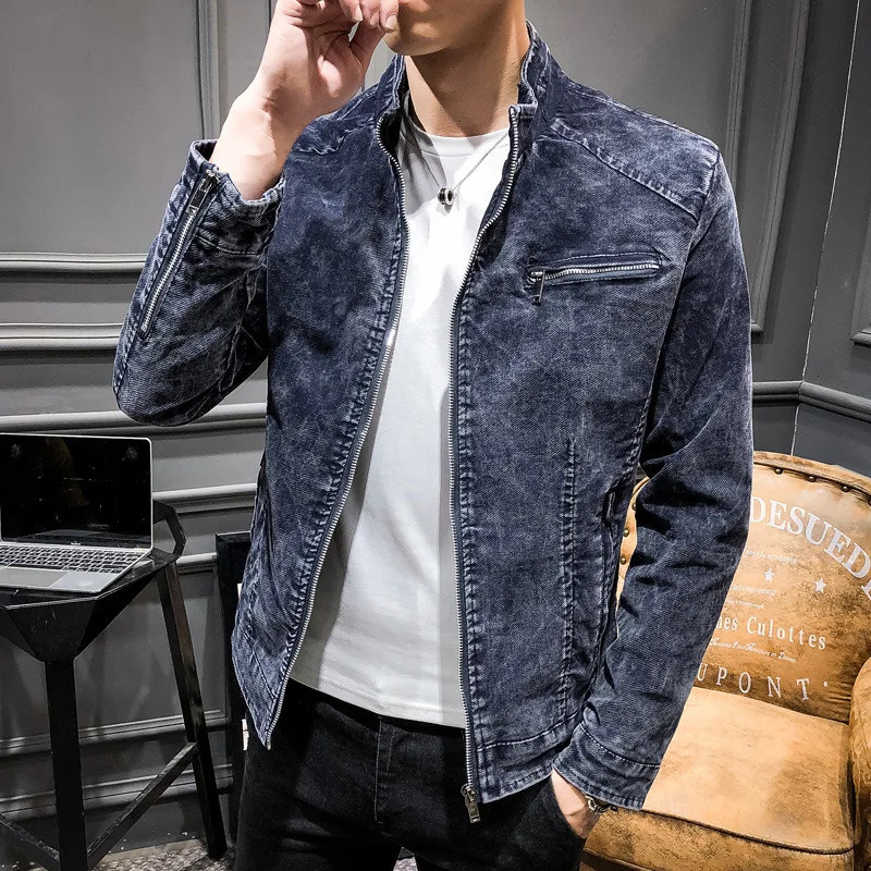 Autumn Vintage Fashion Mens Stand Collar Long Sleeve Casual Trendy Loose Simple Basic Denim Jackets Male Jean Coats Tops 251230