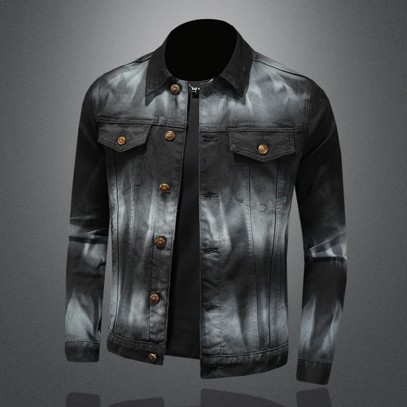 Fashionable Washed Denim Jacket Men Trend Gradient Jackets Mens Slim Fit Lapel Casual Business Clothing 251230