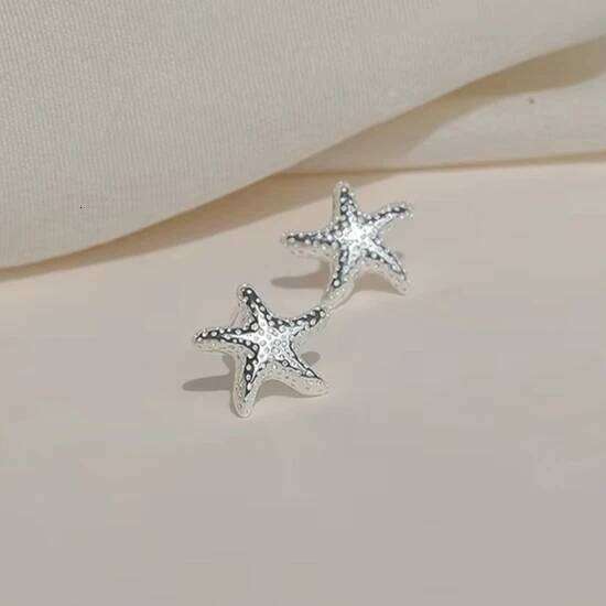 Real 925 Sterling Silver Small Cute Animal Starfish Stud Earrings for Women Fine Jewelry Minimalist Accessories in Summer