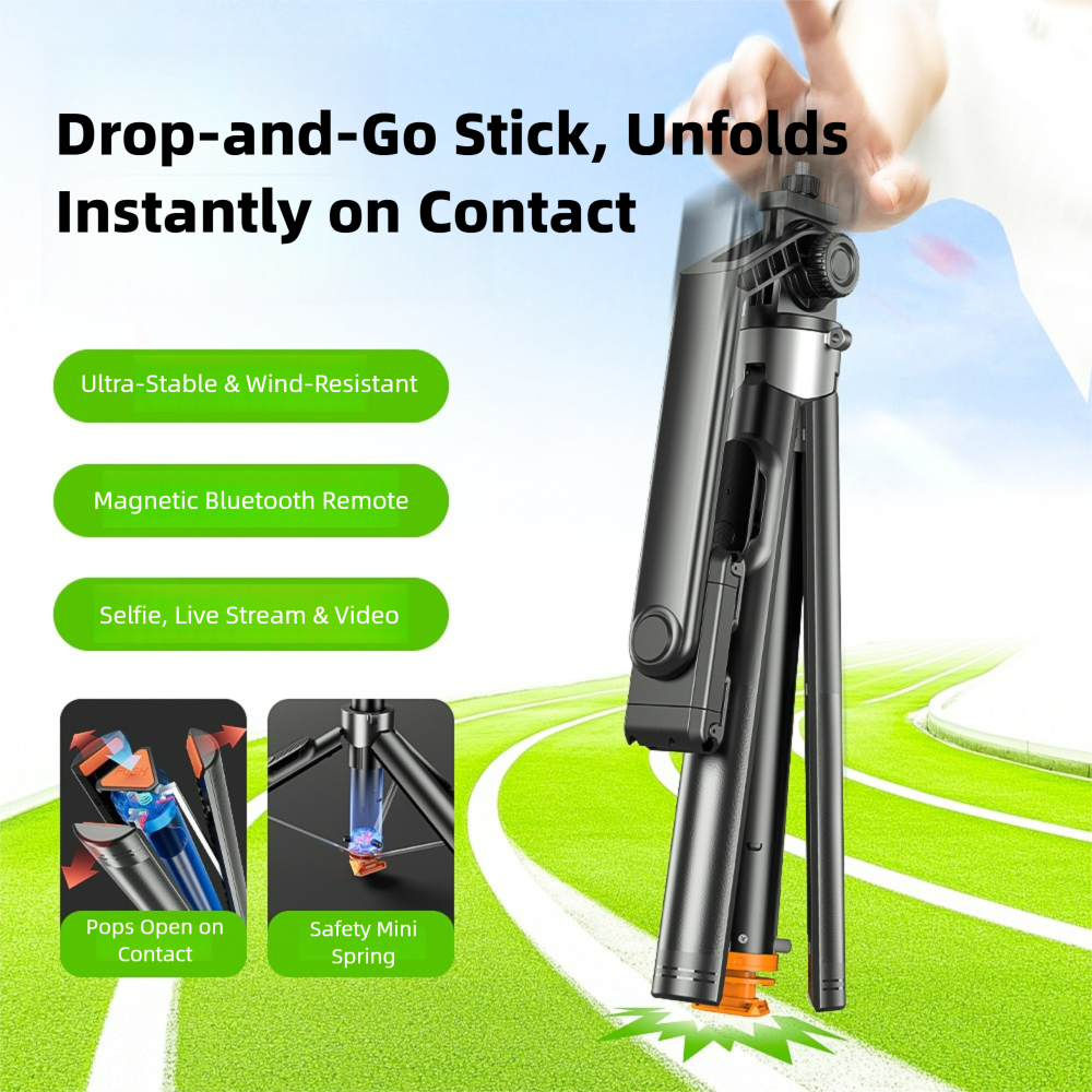 P61 2M Clip-On Drop Selfie Stick Tripod with Bluetooth Remote Portable Adjustable Phone Stand for iPhone Android Live Broadcast Photo Video Shooting