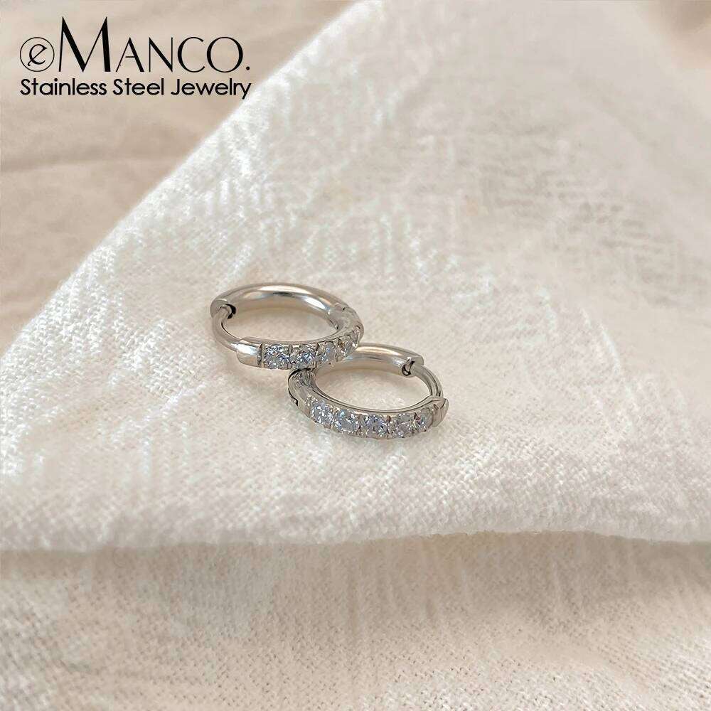 eManco Fashion Zirconia Paved Huggie Hoop Earring Waterproof Stainless Steel Round Woman Earrings Factory Direct Sales