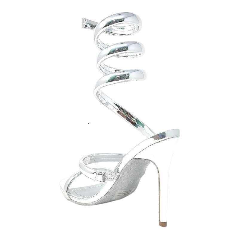 Women S Open Toe Spiral Wrap Up Strappy High Heels Sandals MOJIDASHU