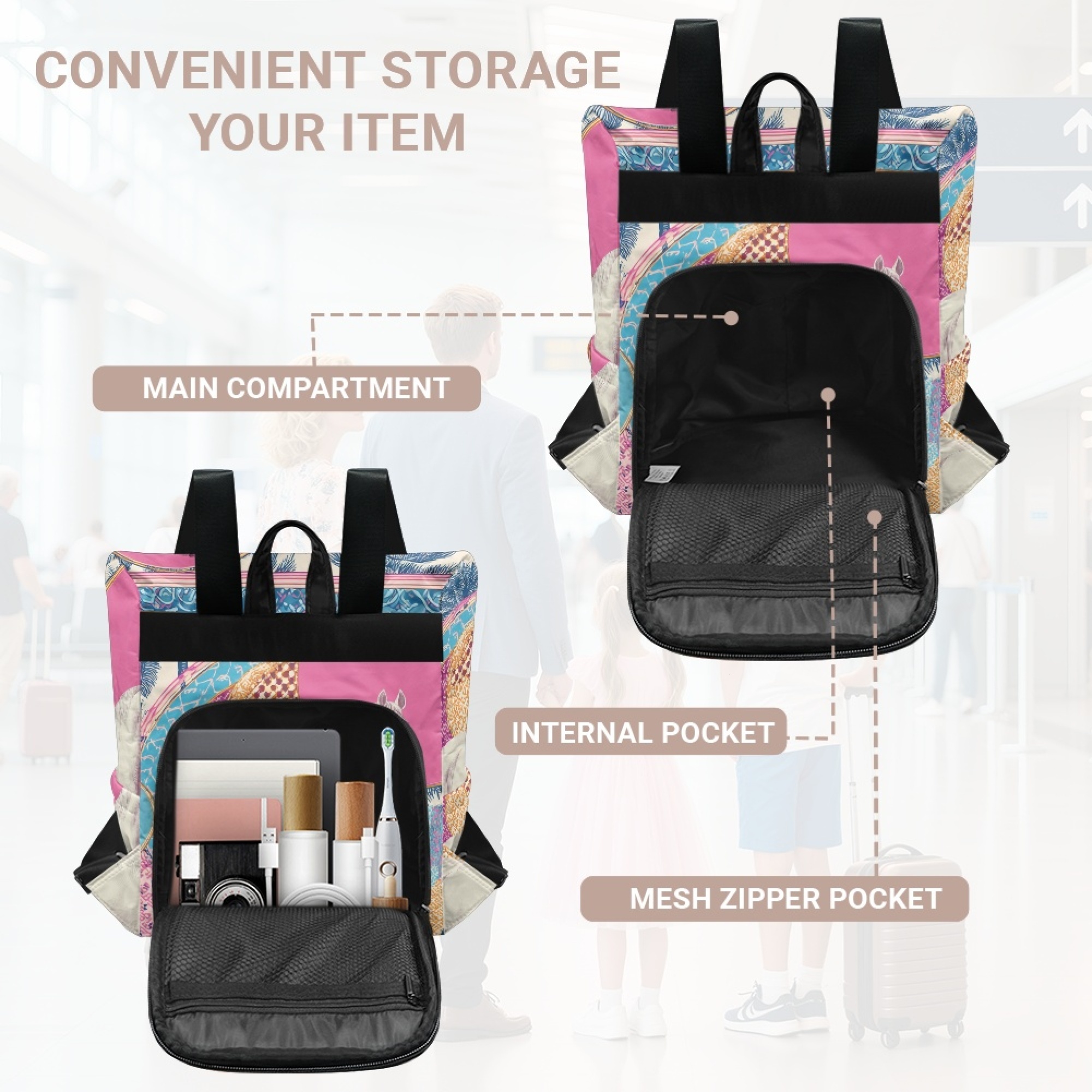 Custom H Designer Fashion Anti Theft Backpack Luxury Horse Pattern Unisex Full Print Backpack Laptop Bag Travel Bag H61