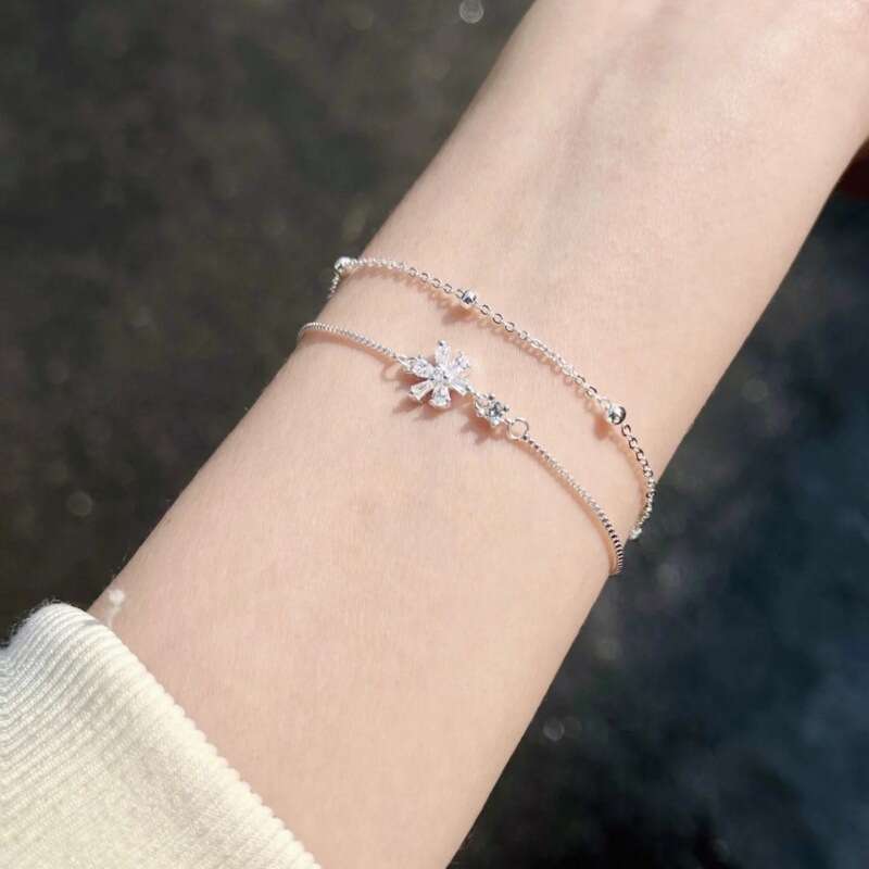 S925 Sterling Silver Double Layer Cherry Blossom Bracelet for Women Sweet High-End Light Luxury Exquisite Best Friend Gift Jewelry