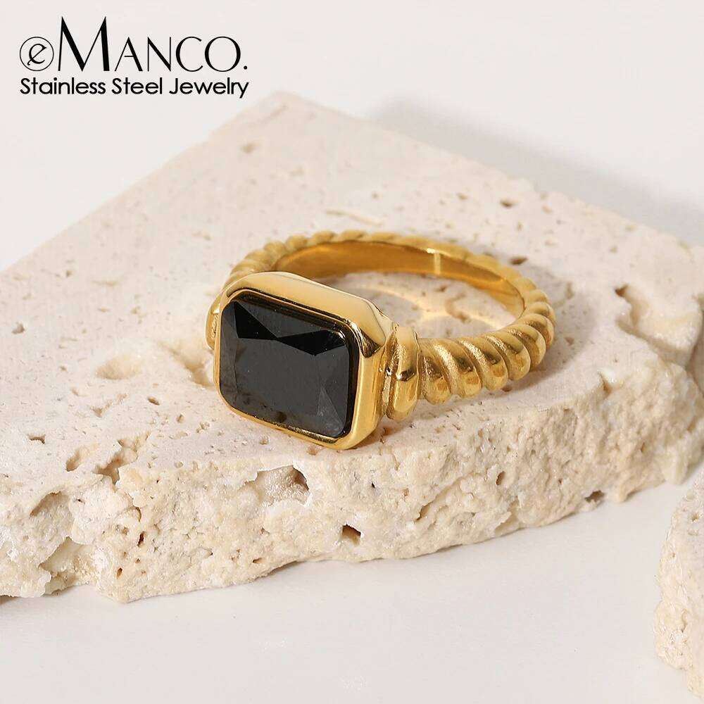 eManco Stainless Steel Art Deco Style Dark Black Textured Band Ring Suitable for Daily Wear Casual Occasions Fashion Jewelry