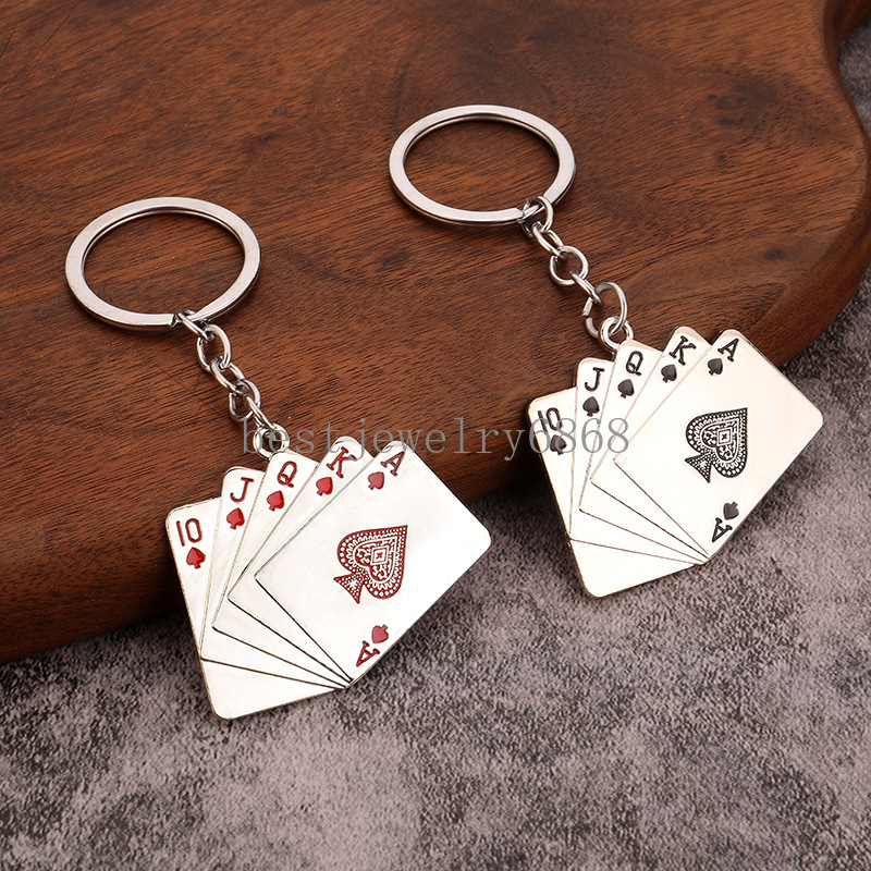 Creative Poker Enthusiast Mini Metal Cute Keychain Playing Cards Pendant Key Ring Accessories Personalized Keyring Lover Gift