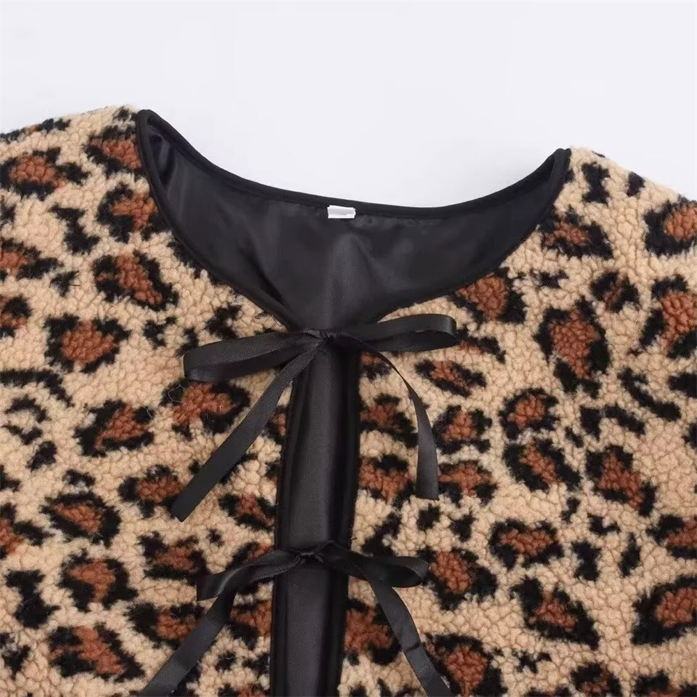 Deeptown Y2k vintage leopard print knitted cardigan womens Korean Gyaru Harajuku sweater Gothic charming office womens coat 241021