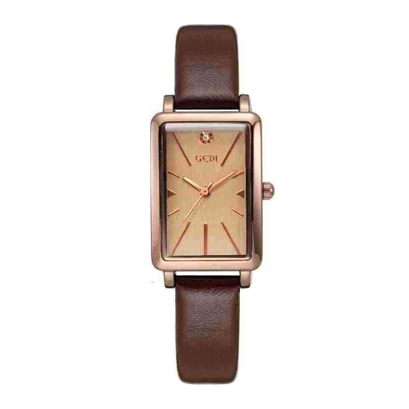 Goldie Retro Style Small Square Dial Women's Lightweight Compact High-end Leather Strap Quartz Watch for Ladies