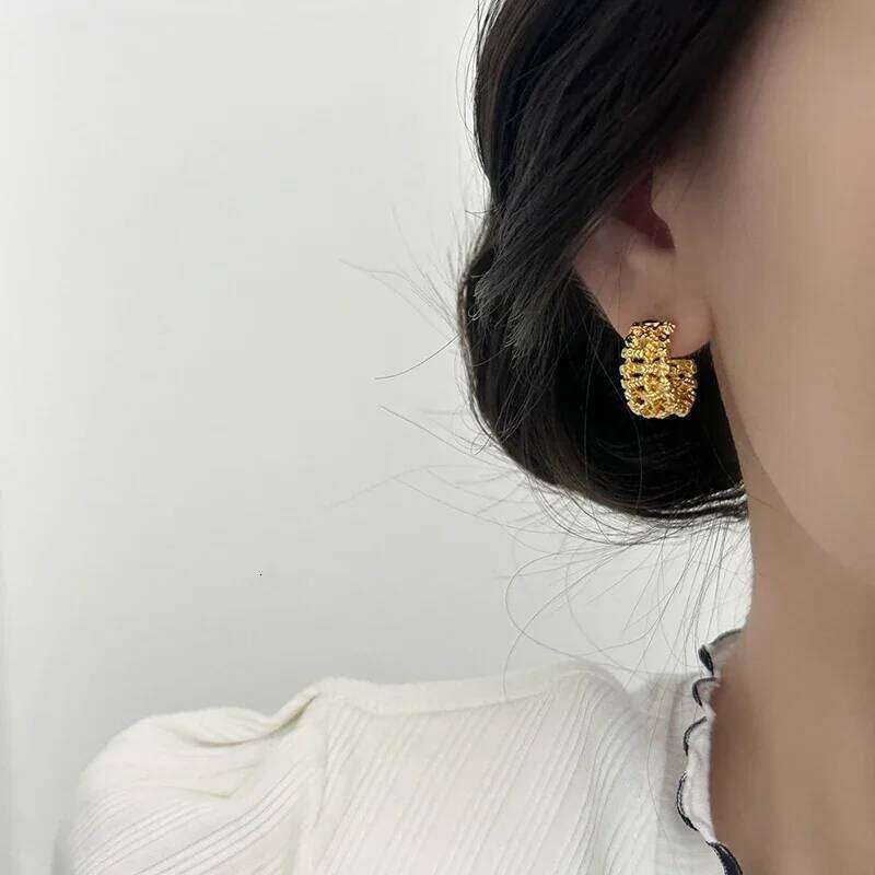 Real 925 Sterling Silver 18K Gold Hollow Letter C Stud Earrings for Women Minimalist Fine Jewelry Classic Accessories