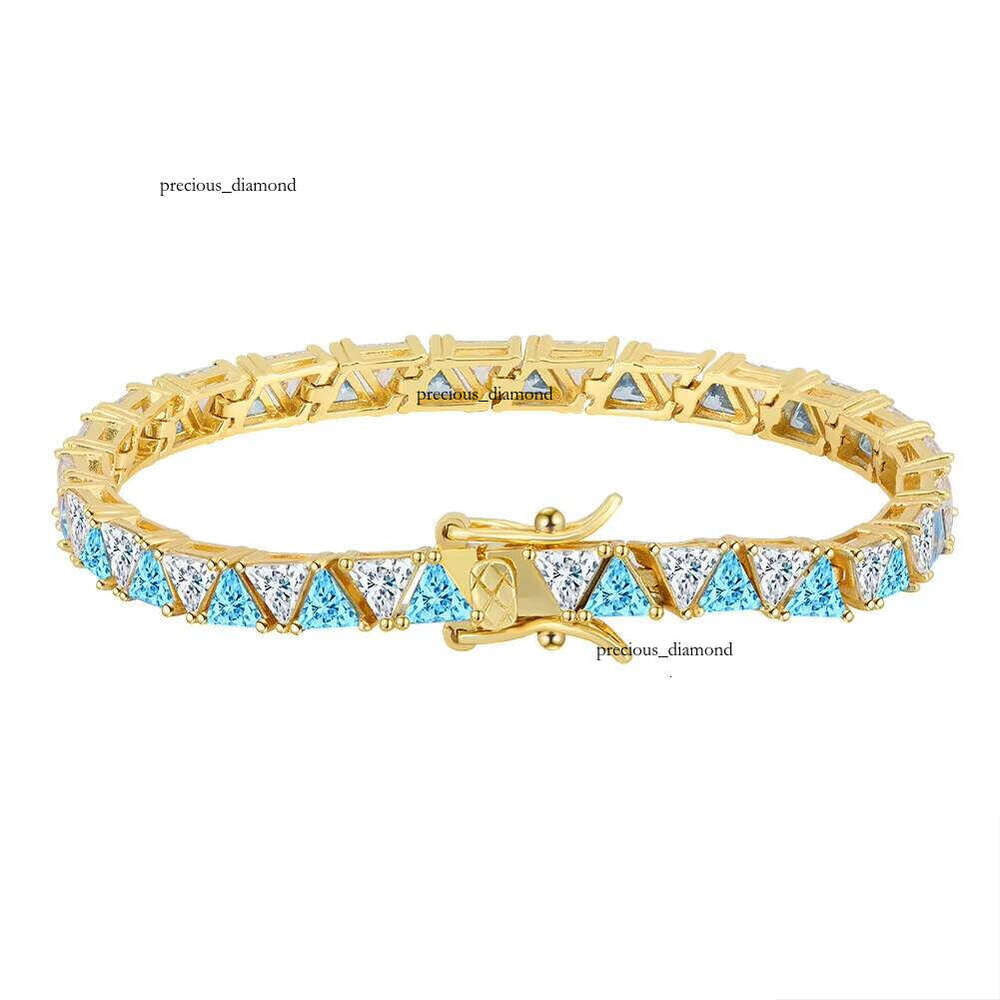 Hip Hop Women's 925 Sterling Silver 4 * 4mm VVS Moissanite Triangle VVS Moissanite Blue White Two-tone Tennis Bracelet