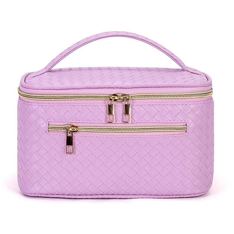2025 New woven pattern small makeup bag high-value large-capacity portable storage bag travel hand-held makeup case