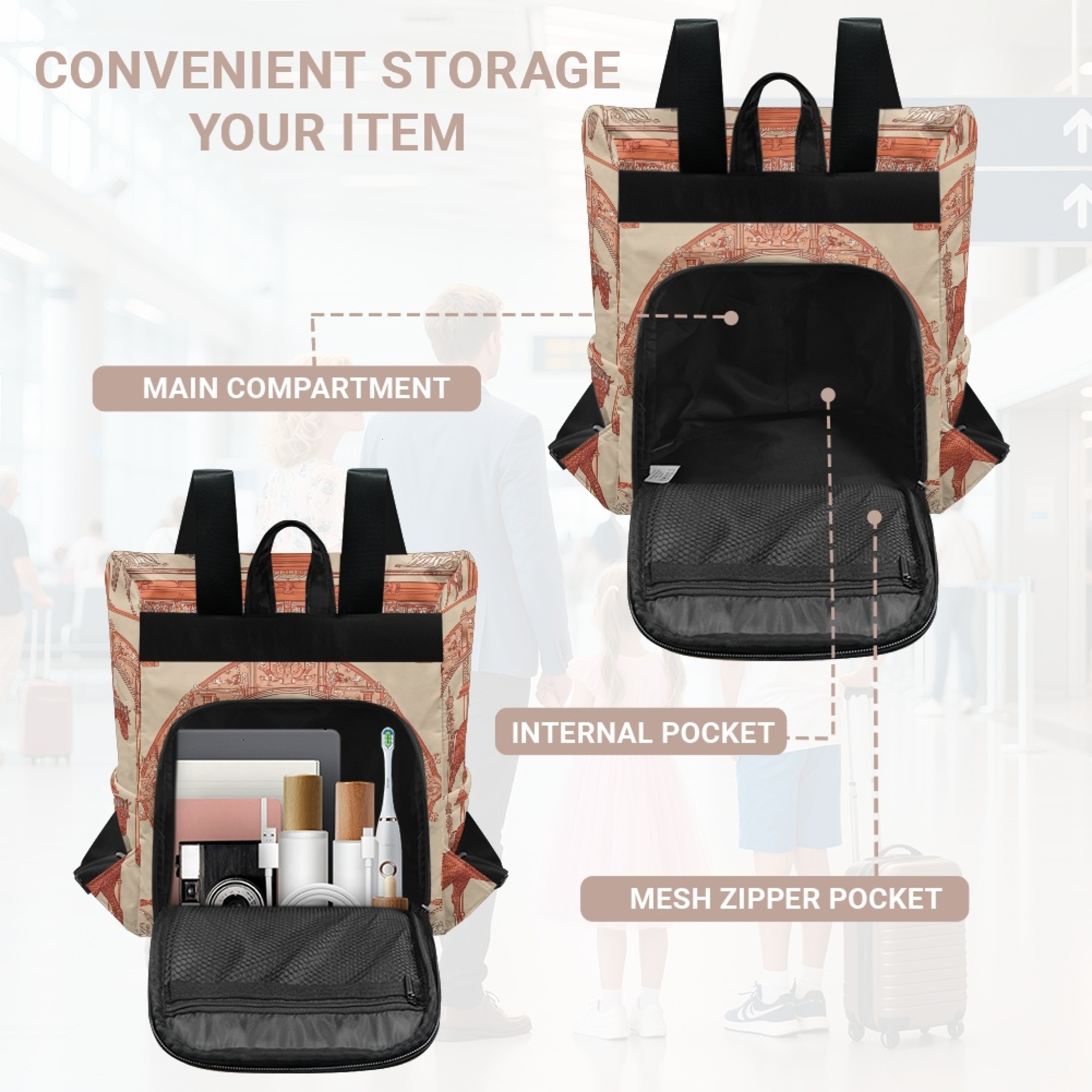 Custom H Designer Fashion Anti Theft Backpack Luxury Horse Pattern Unisex Full Print Backpack Laptop Bag Travel Bag H52