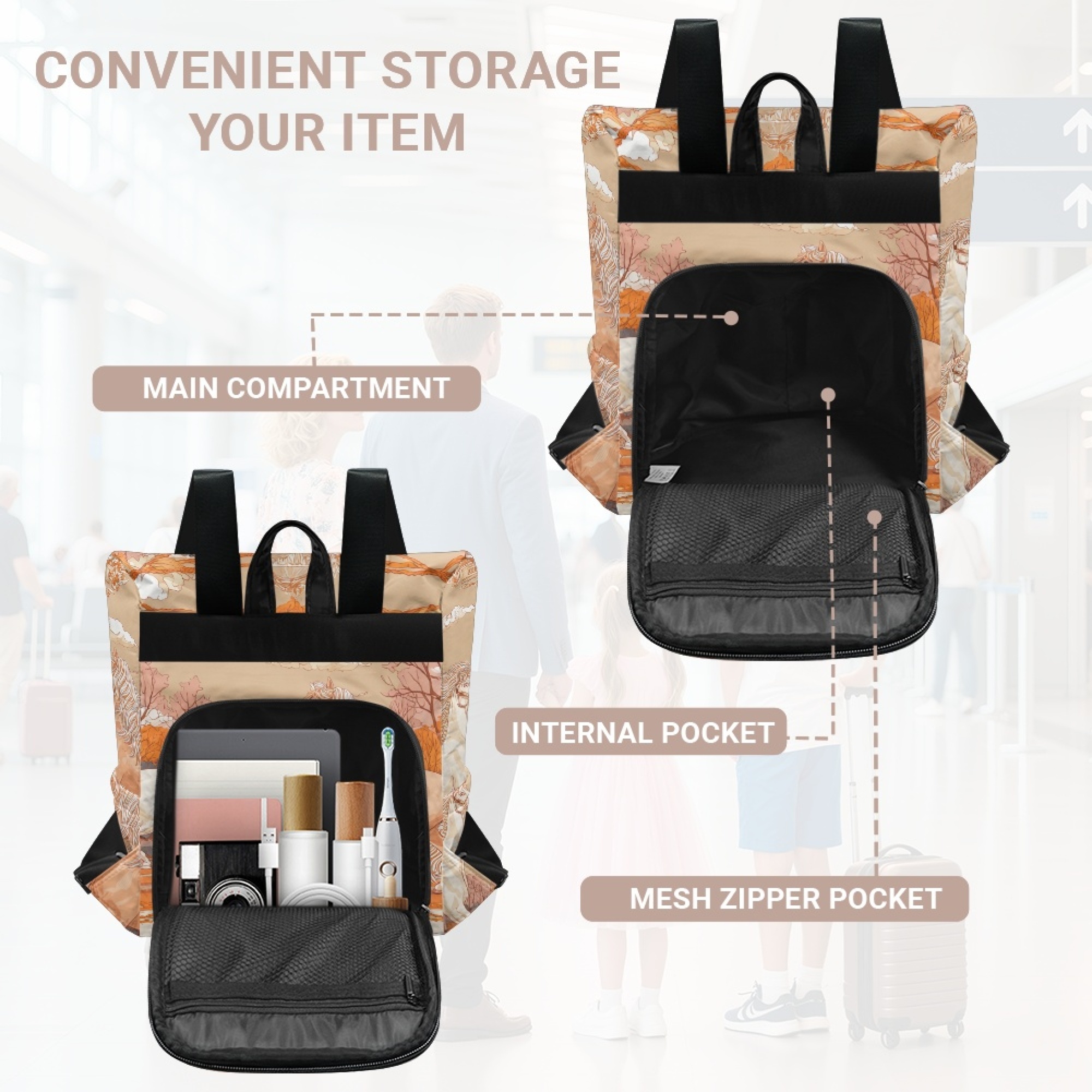 Custom H Designer Fashion Anti Theft Backpack Luxury Horse Pattern Unisex Full Print Backpack Laptop Bag Travel Bag H58