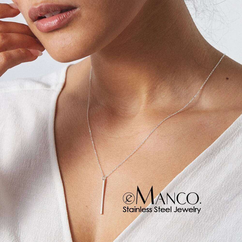 eManco Trendy Stainless Steel Y-Shaped Glossy Long Pendant Thin Chain Minimalist Bar Necklace