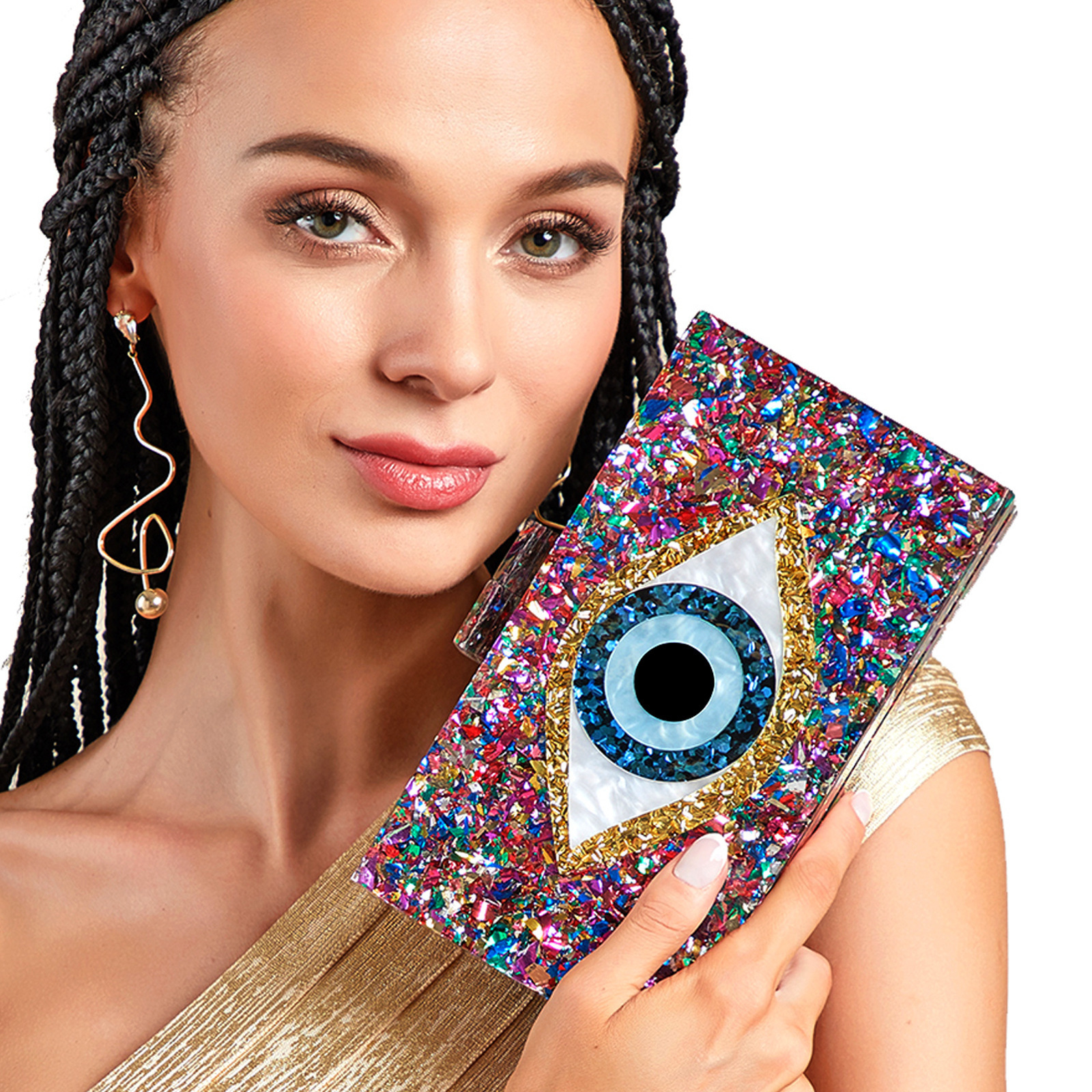 Acrylic Purses and Handbags for Women Evil Eyes Light Sky Blue Perspex Box Clutch Elegant Banquet Evening Handbags Crossbody Bag 240716