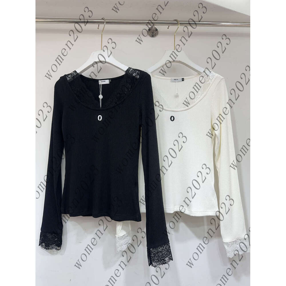 Women's Long Sleeve Designer Brand Knitted Top Sexy Lace Round Neck Design Soft and Comfortable Fashion Women's Clothing Suitable for All Occasions