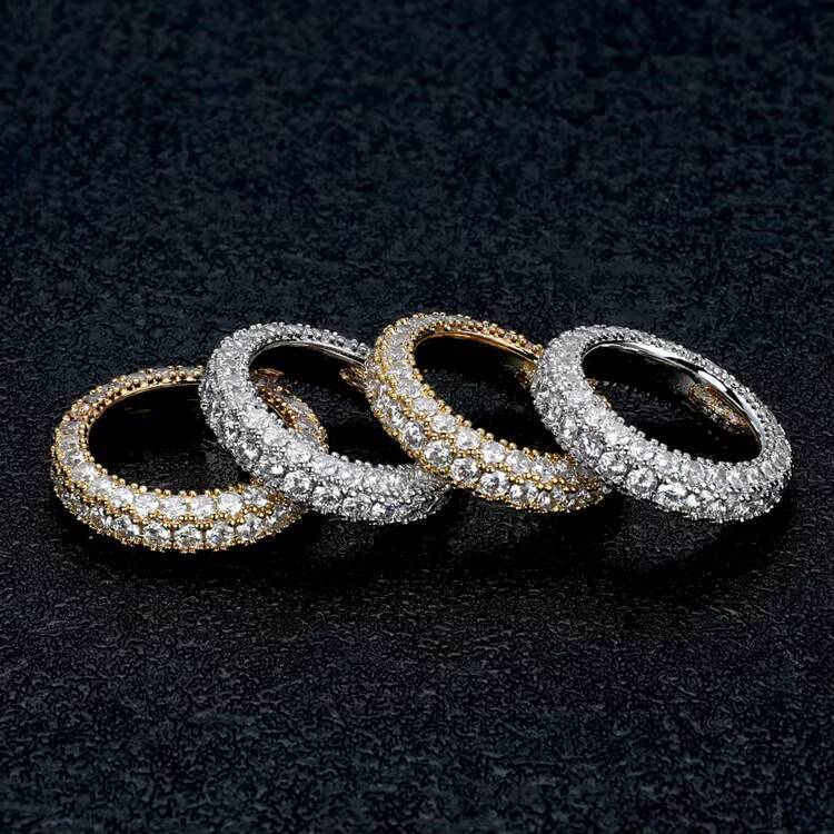 VVS Moissanite Iced Out Hiphop Mens Statement Ring Eternity 925 Sterling Silver Sparkling Moissanite Ring