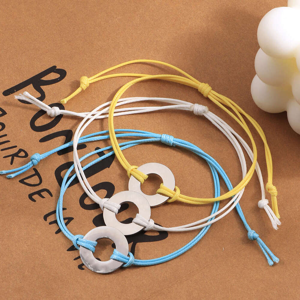 European and American Cross-Border Simple Titanium Steel Round Ring Wax Rope Adjustable Braided Bracelet Personalized