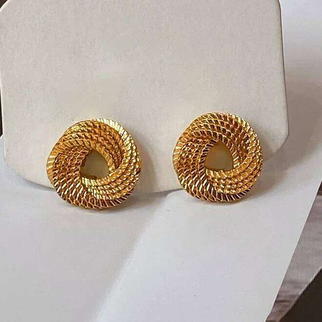 Real 925 Sterling Silver 18K Gold Twisted Round Stud Earring for Women Minimalist Vintage Fine Jewelry Geometric Accessories