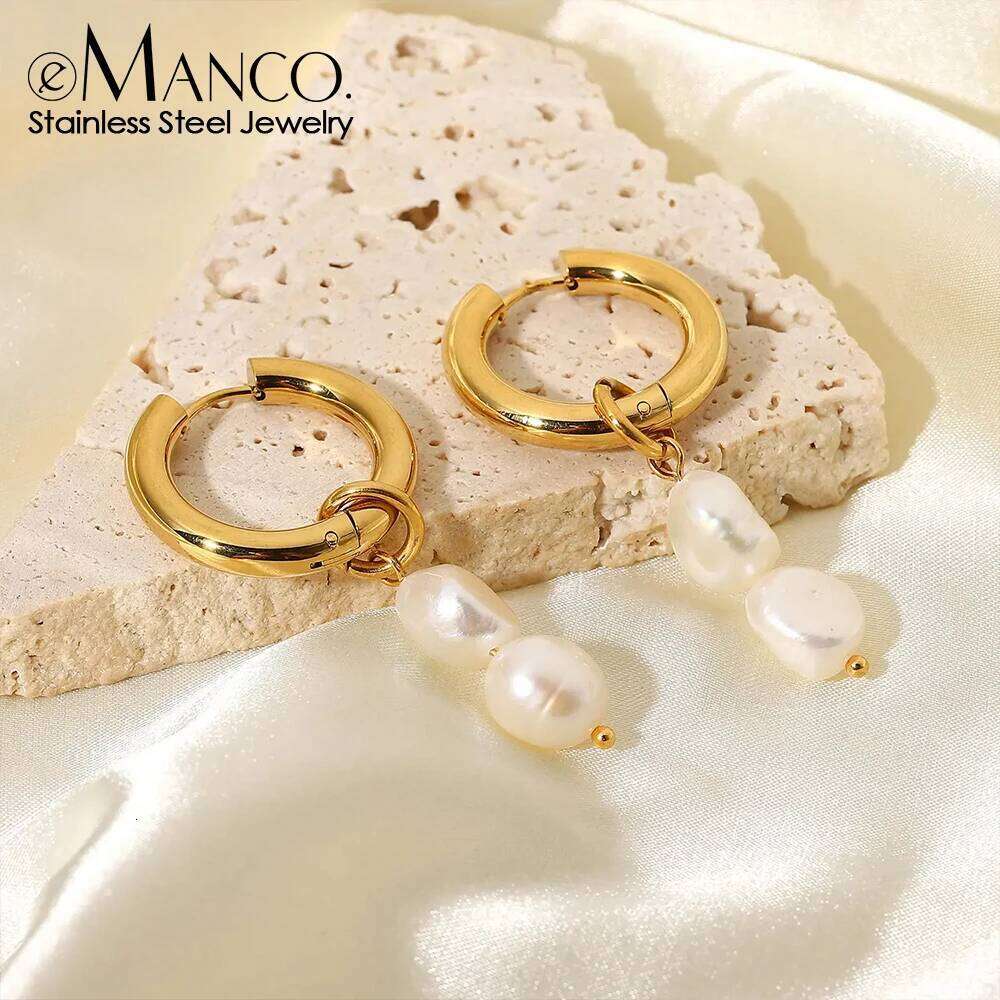 eManco Natural Freshwater Pearl Earrings Stainless Steel Gold-Plated Women's Earring Fashion Jewelry Gifts 48 Hour Shipping