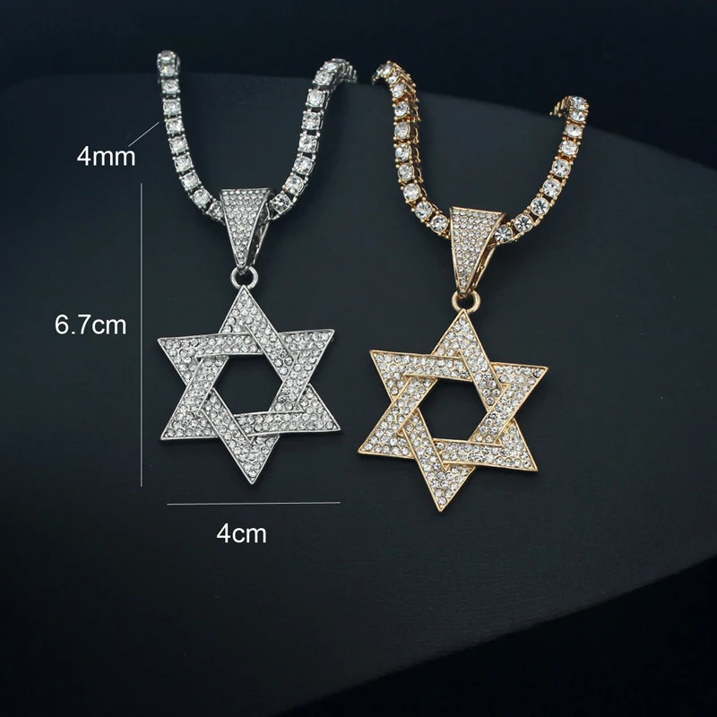 Fashion Star of David Pendant Necklace Women Men Hip Hop Tennis Cuban Chain Necklaces Classic Sixpointed Je Jewelry 260104