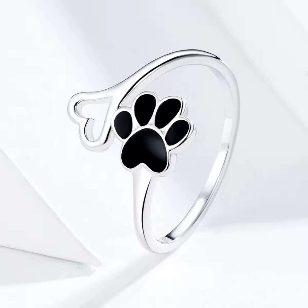 S925 Sterling Silver Cat Paw Heart Open Ring for Women Cute Ins Design Student Gift Jewelry In Stock