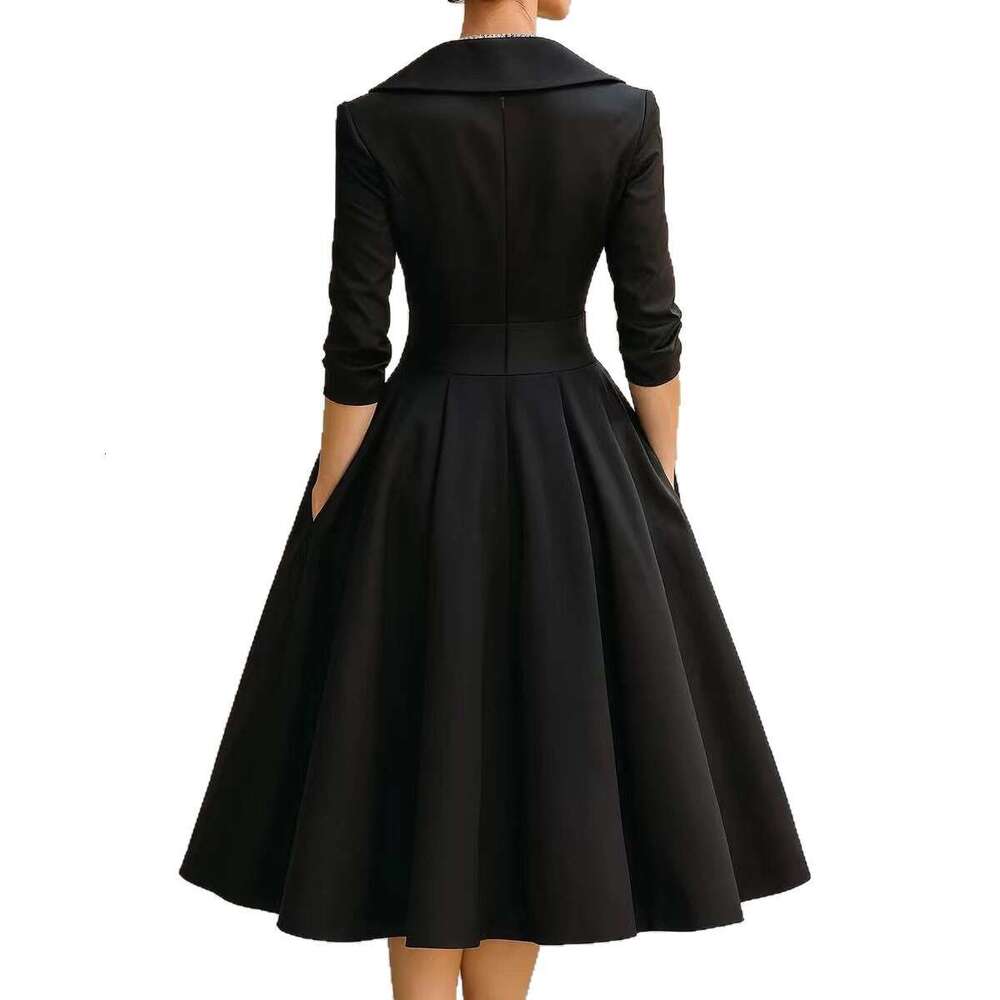 Satin Waist-Cinching Slimming Elegant Long Sleeve Dress for Women 2026 European American Style for Wedding & Evening Party